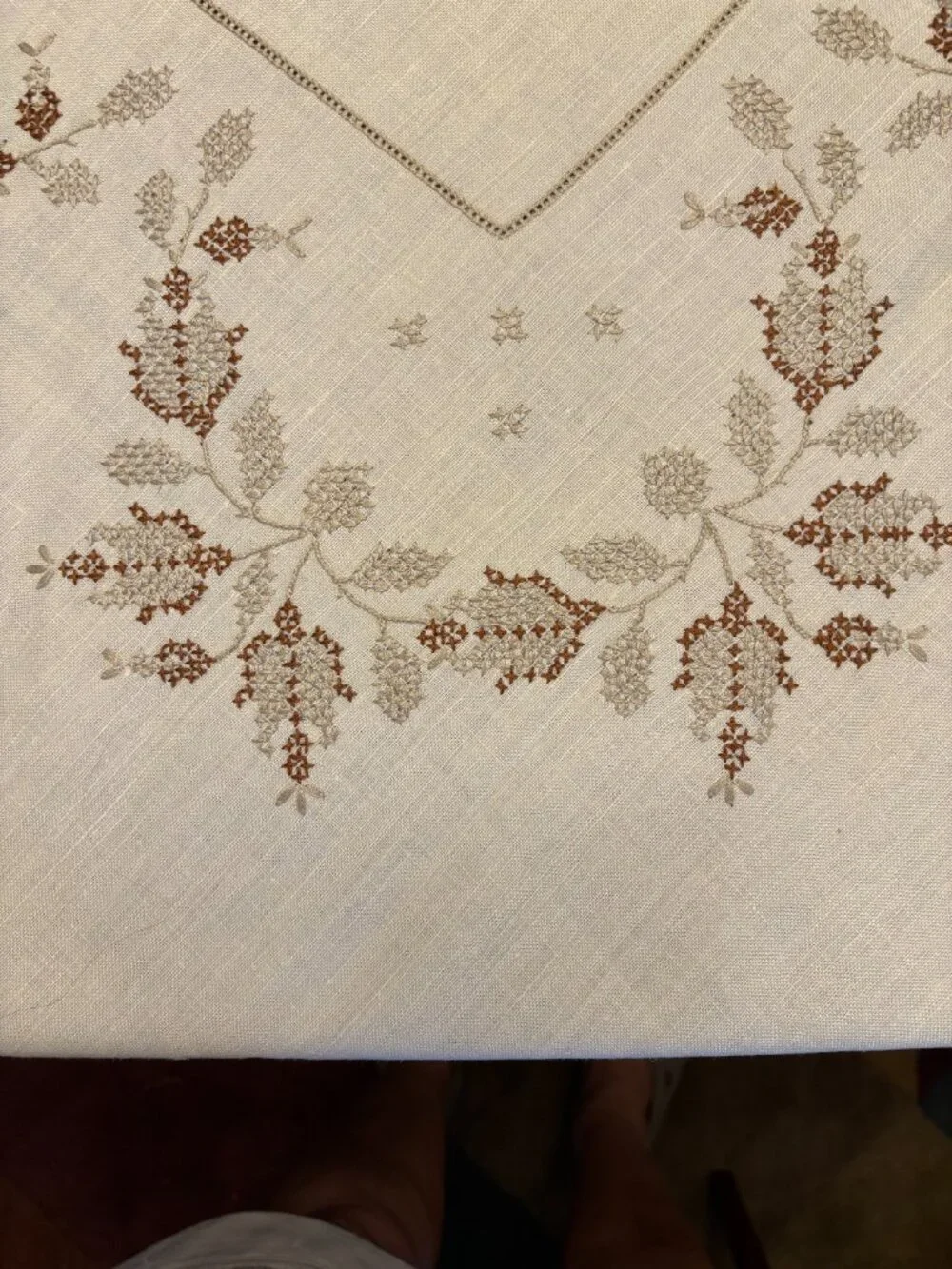 Vintage Hand-Stitched Square Linen Tablecloth 47